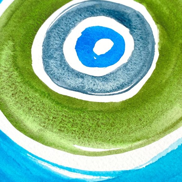 Turning 2 Original Art Bullseye Watercolor Painting on 8x8in Paper - Picture 3 of 6